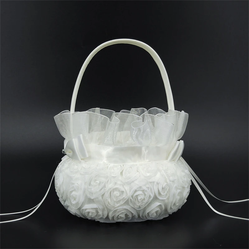 Flower Girl Basket Ceremony Love Case Satin Basket Storage Candy Small Gift Confetti Card Container Party Wedding Decoration