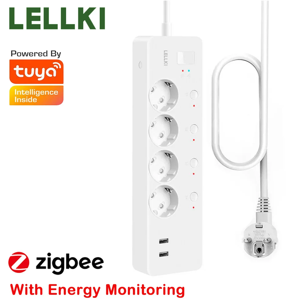 

LELLKI Zigbee Power Strip With Power Monitoring Usb Socket 220V Eu Korea Plugs Tuya Smart Life Alexa Google Yandex Alice Voice