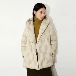 Luxury Women Hooded down jacket Fluffy Women Winter Solid color 90% white duck down coat Female Parkas Elegant INKEO 2O400