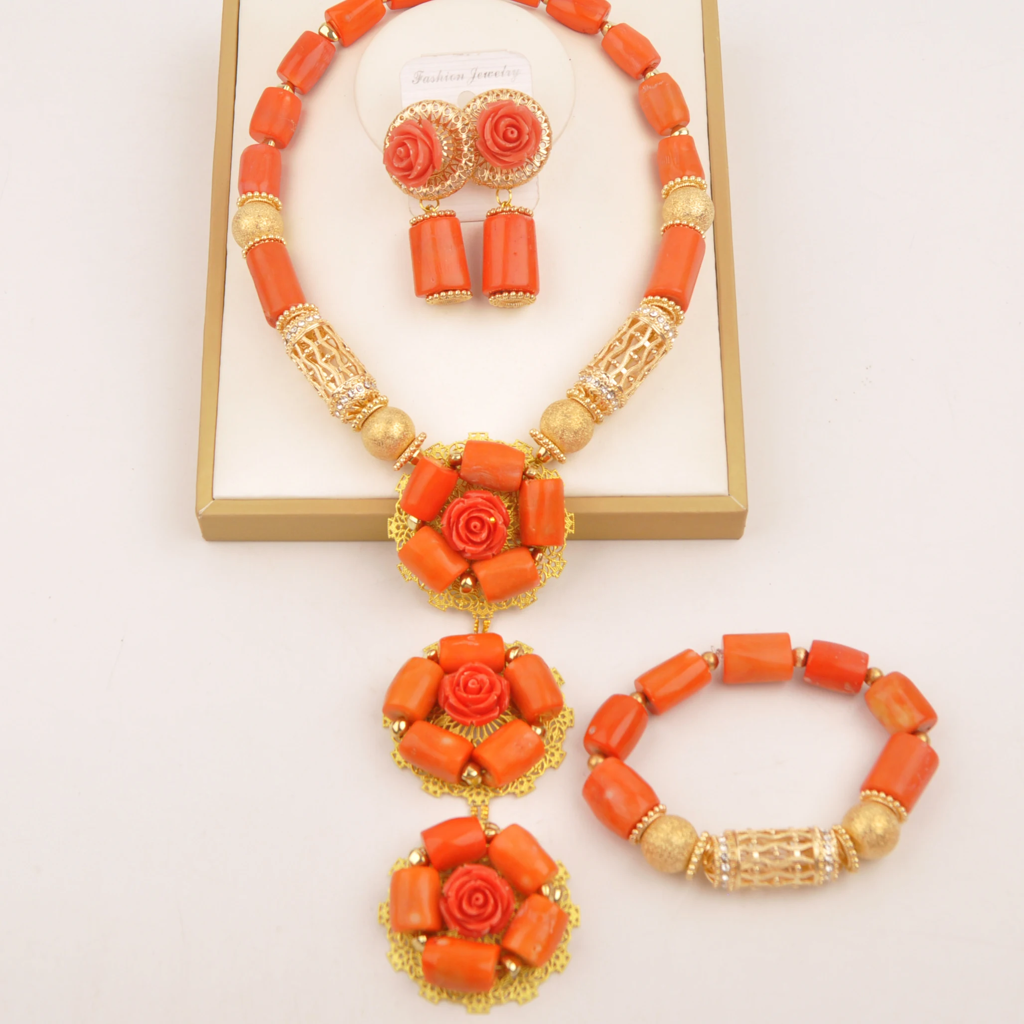 

African Wedding set Authentic Coral jewelry set Nigerian Orange Wedding jewelry Necklace accessories