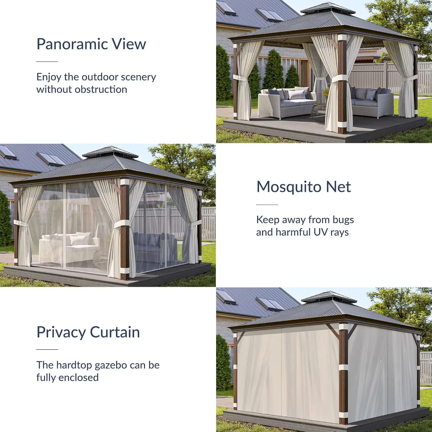 12 x 12ft Hardtop Gazebo,Aluminium Frame Galvanized Steel Double Roof Waterproof Gazebo Tent with Netting and Curtains for Patio