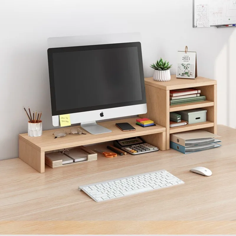 Monitor Riser Stand Desktop Computer Elevator Base, Sturdy Office Desk Organizer Shelf with Storage, Space-Saving PC Holder.