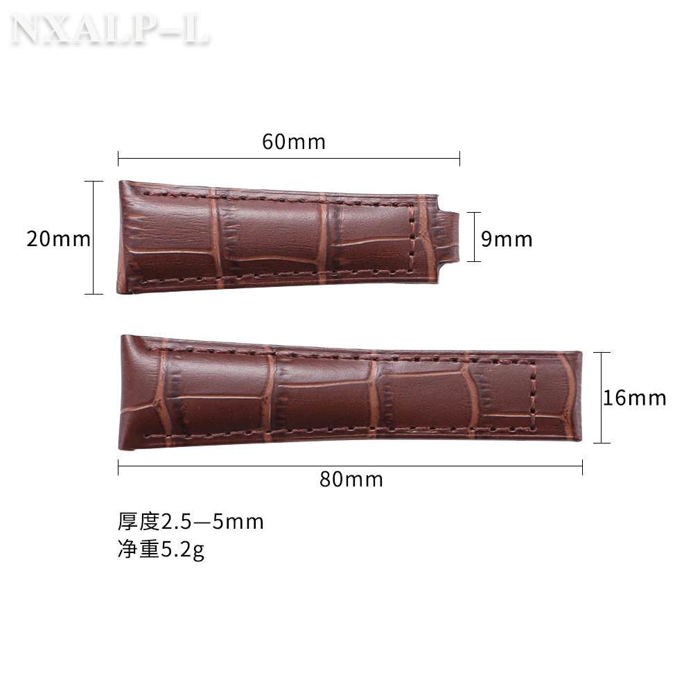 حزام ساعة من جلد العجل 20 ملم لسلسلة رولكس ووتر جوست لـ SUBMARINER Yacht-Master DAYTONA GMT أربطة ساعات جلدية للرجال 9x16 ملم