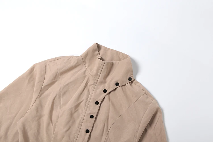 Weird Puss Damenjacke mit einreihigem Knopfverschluss, klassischer Rollkragen, langen Ärmeln, Patchwork-Design, schick, lässig, Streetwear, kurzer Mantel – Detail 7