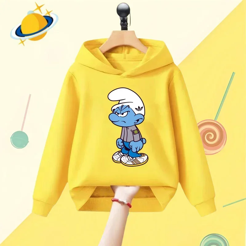 Smurf cartoon children's hoodie Harajuku cartoon print autumn and winter long sleeve sweatshirt Boys girls Kawaii casual top