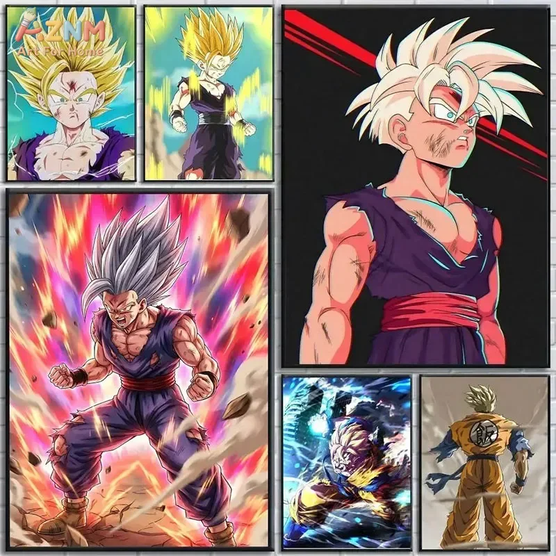 AZNM Dragon Ball Gohan Canvas Poster, Super Saiyan Gohan Anime Art Print, Cool Fighting Style Wall Picture for Room Decor, No Fr
