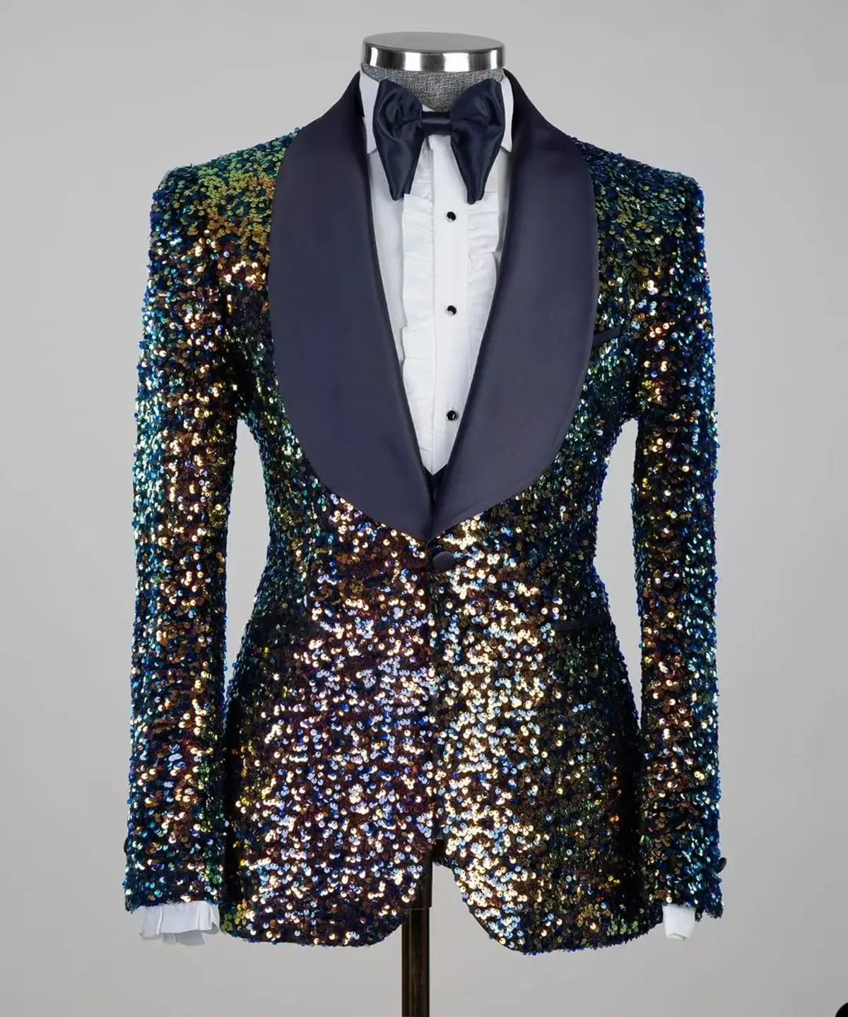 

Glitter Sequins Men Suits Set 2 Pieces Blazer+Black Pants Trousers Wedding Tuxedos Jacket Formal Office Business Groom Male Coat