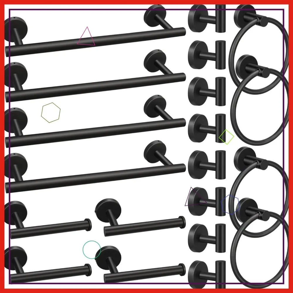 

20pcs Matte Black Bathroom Hardware Set with Towel Bars, Toilet Paper Holders, Towel Rings and Robe Hooks