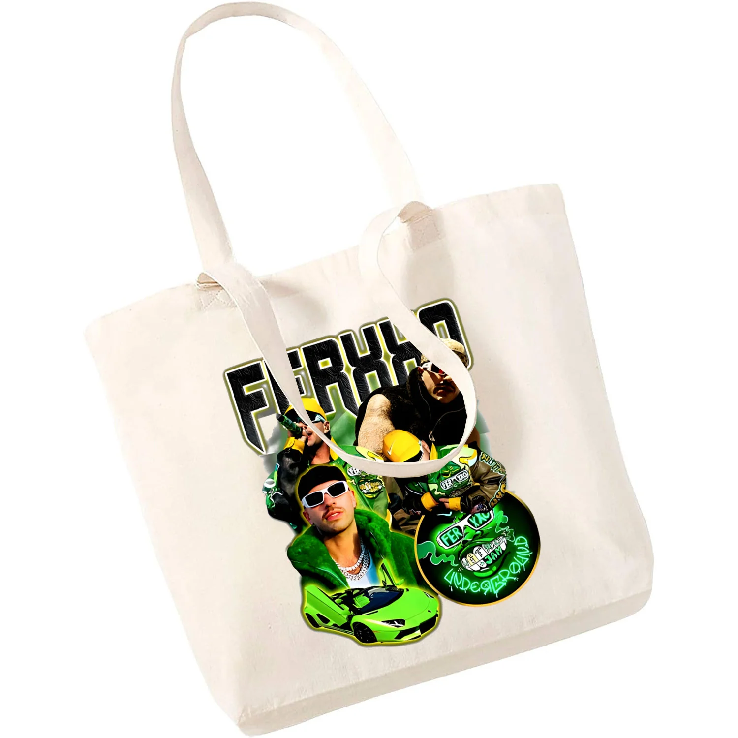 The Ferxxo Feid 90s Rapper Feid Ferxxo Shopping Bag Print Original Design White Unisex Fashion Travel Canvas Bags