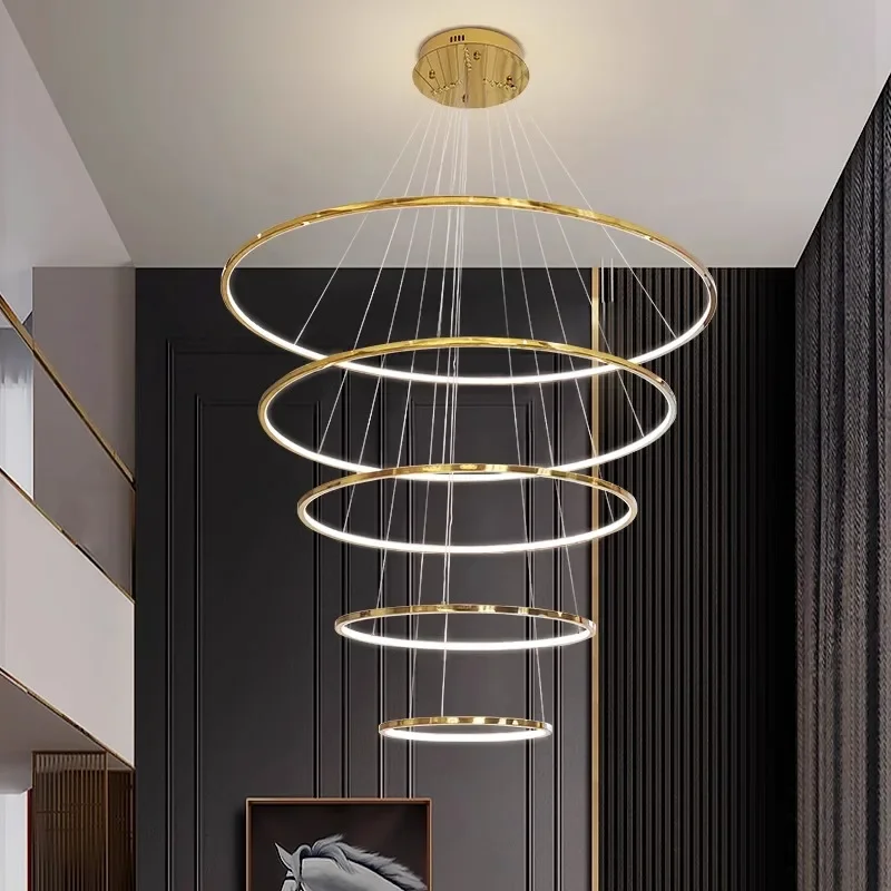 

Nordic Ring Led Ceiling Chandelier Dimmable Living Room Hall Staircase Pendant Lamp Home Decor Indoor Lighting Lusters Fixture