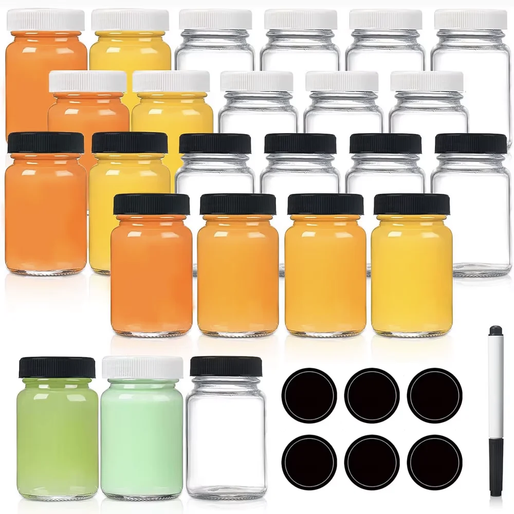 

2oz 60ml juice shot bottles with caps glass jars with lids for Ginger Shots, Juice, Essential Oil-Travel mini bottles with lids
