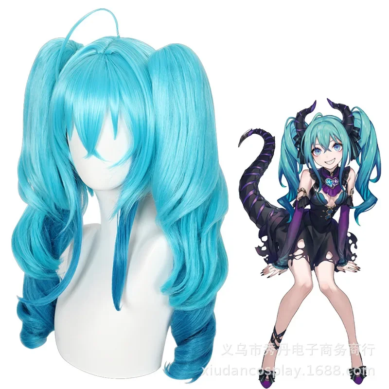 V Familie Comic Miku Cosplay Pruik Zoete Devi Blauw Lange Hittebestendige Synthetische Haar Clip Paardenstaarten Pruiken Kostuums