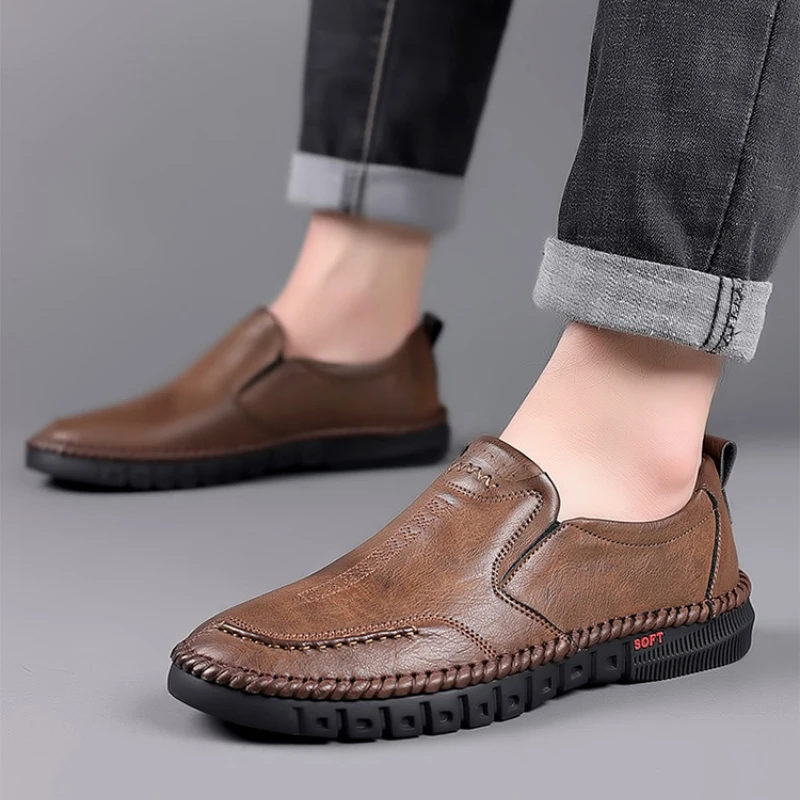 Business Men Leather Shoes Comfortable Soft Man Casual Shoes Fashion Slip-on Loafers Breathable Anti-Slip Men Sneakers 2024 New