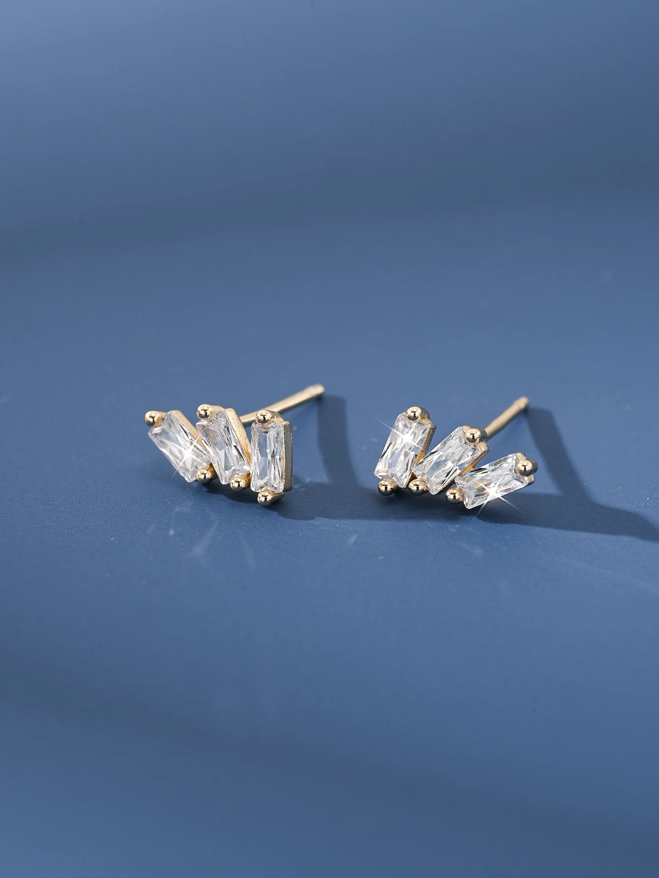 Elegant 925 Silver Baguette Zircon Stud Earrings, Crawler Design, Luxurious Fashion Jewelry, Holiday Gift For Her