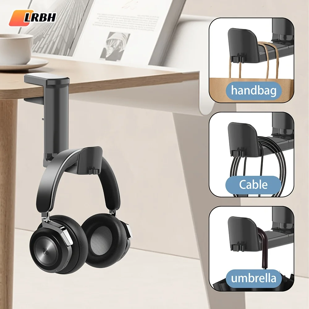360° Fold Headphone Stand Freely Rotating Easy Installation Folding Storage Compact Design Cable Organizer Table Cabinet Panels
