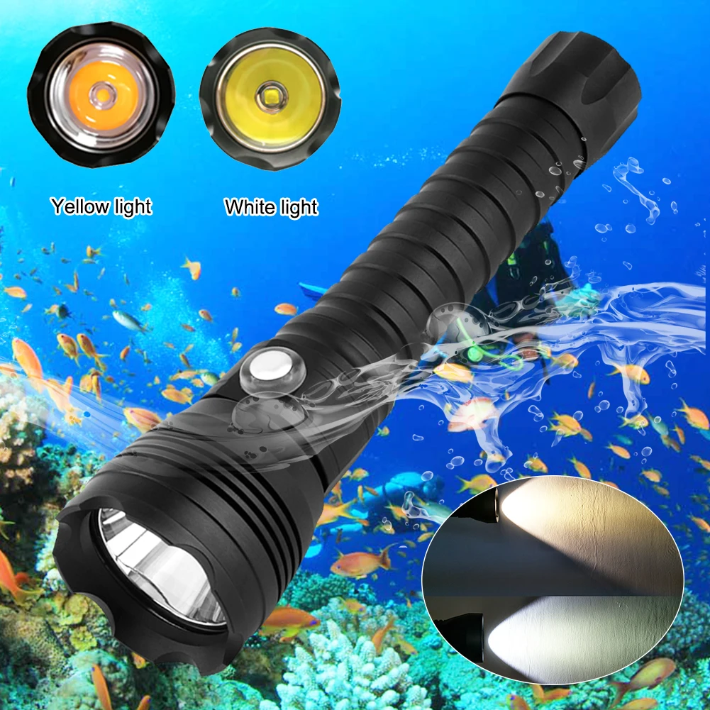 Asafee A28 LED Diving Flashlight P70.2 Tactical Torch Yellow/White Light 4000 Lumen Underwater 100M Waterproof Dive Lamp