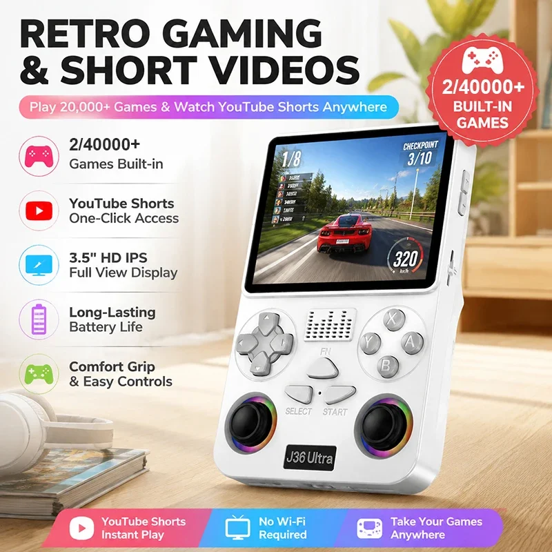 J36 Ultra 2/40000+Game Android Handheld Console Global WiFi Online Battle 3.5 Inch Display Portable Retro Player For YouTube