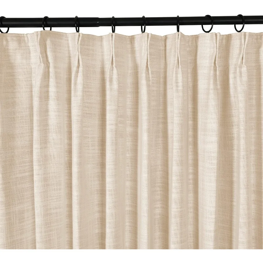 linen-textured pinch pleat curtains for living spaces, darkening window panels for bedrooms, double layer privacy drapes