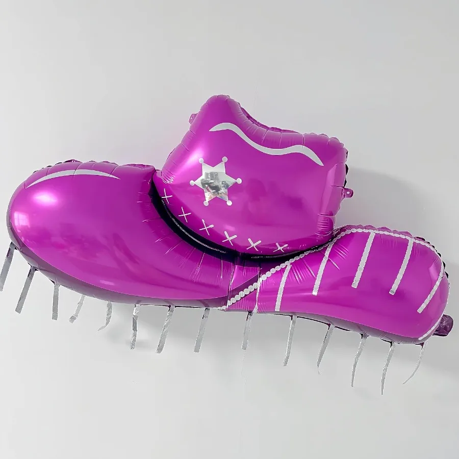 4개 핑크 카우걸 부츠+모자 포일 풍선 서부 카우 파티 장식 부츠 온 더 그라운드 파티 장식 라스트 로데오 파티 C