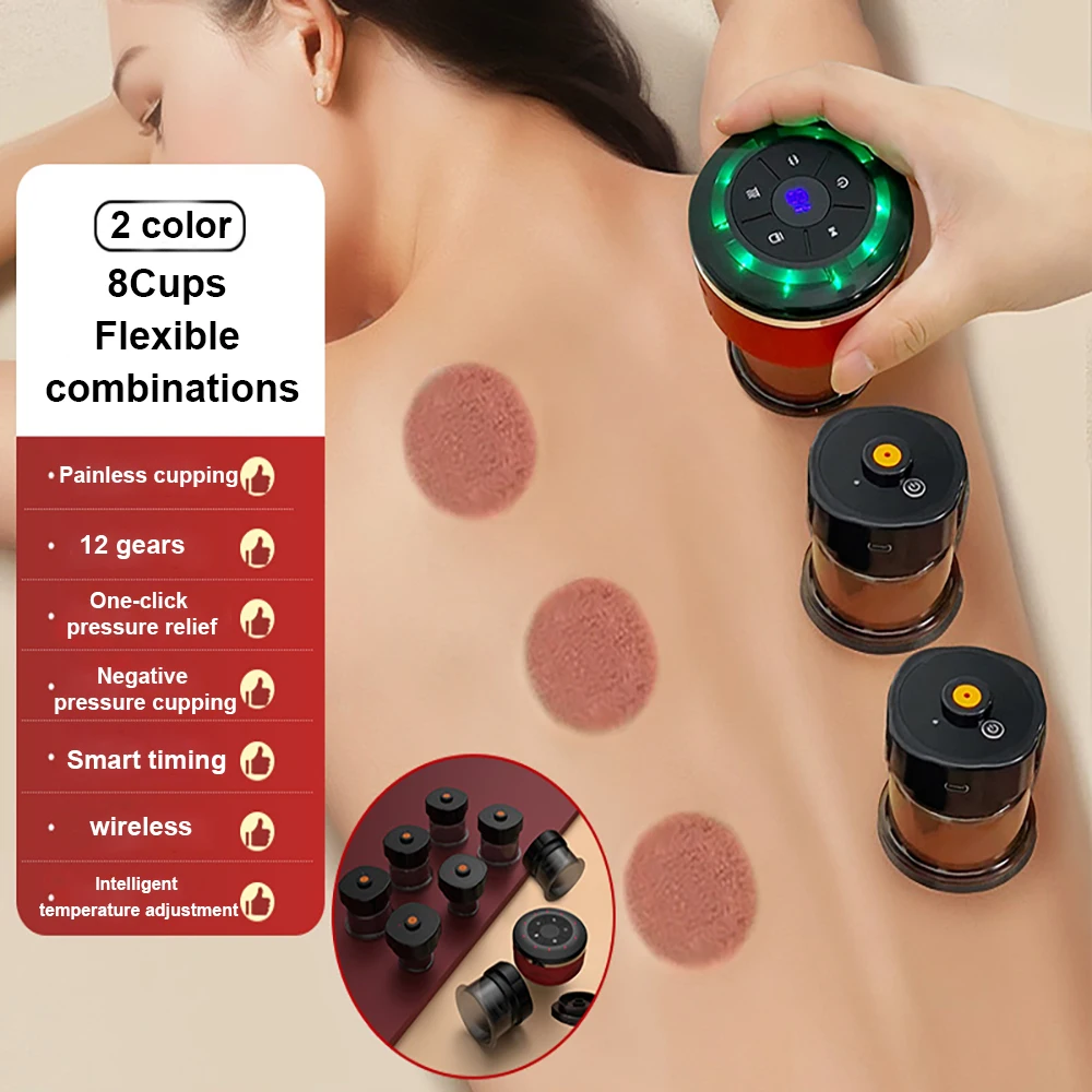 8 Cans Electric Vacuum Cupping Therapy Set Skin Scraping Massage Guasha Wireless Slimming Body Fat Burner Smart Cupping