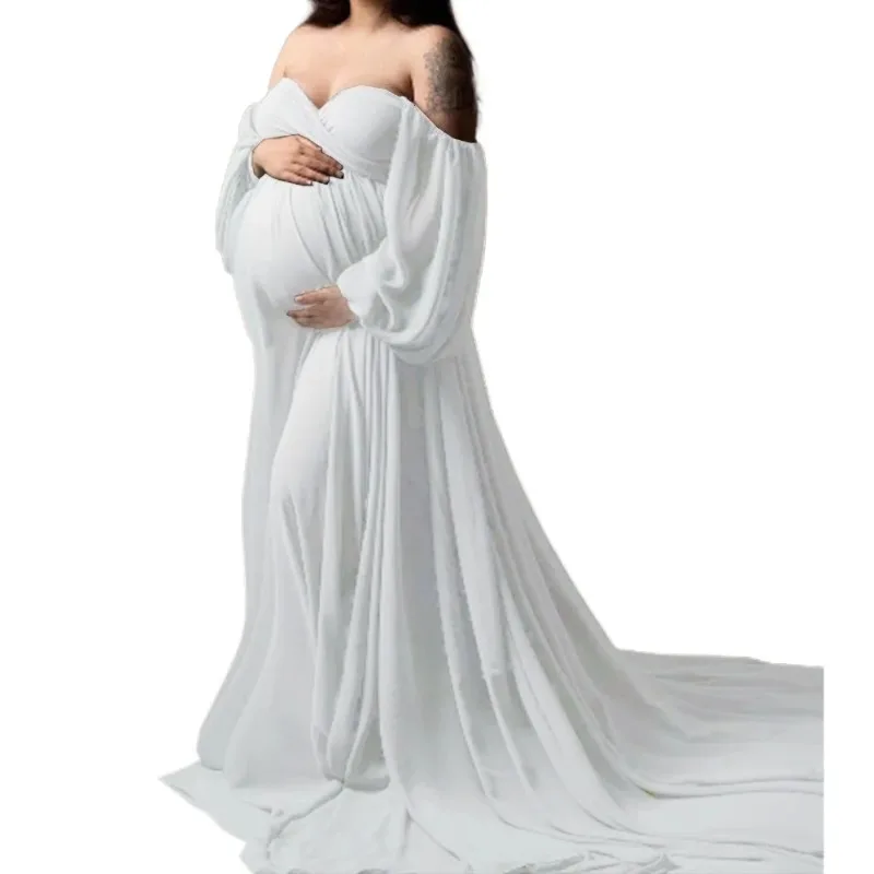 

Сексуальное платье для беременных на одно плечо с разрезом спереди и длинными рукавами для беременных женщин, платье для фотосессии, женское платье для свадебной вечеринки