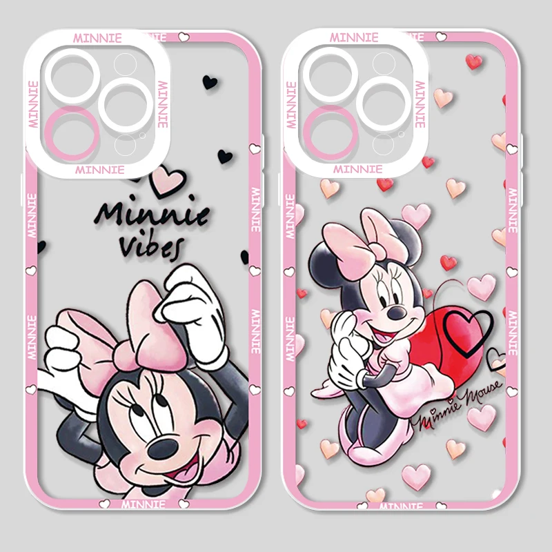 Pink Minnie Cute For Apple iPhone 15 14 13 12 11 X XR XS MAX 8 7 6 Pro Plus Angel Eyes Transparent Phone Case Coque Capa Cover