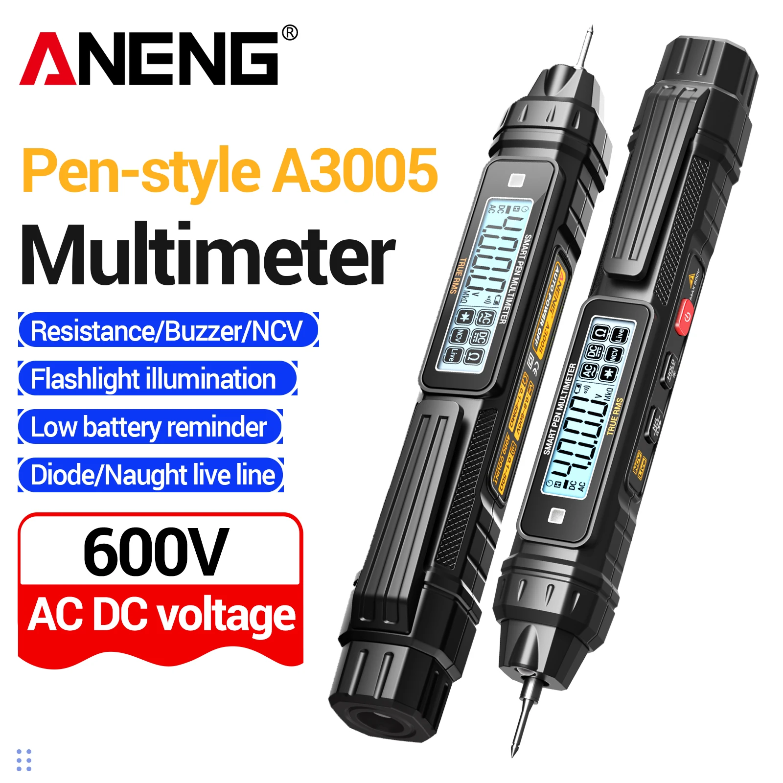 ANENG A3005 Stift-Multimeter 4000 Zähler AC/DC-Spannungswiderstandsmessgerät NCV-Induktion Taschenlampe Automatische Abschaltung Elektrischer Tester