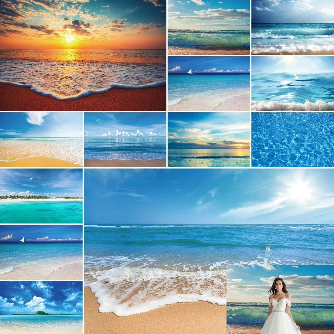 

MOON.QG Hawaiian Beach Tropical Backdrop Seaside Wedding Sea Luau Birthday Photography Background Pool Party Ocean Backdrop