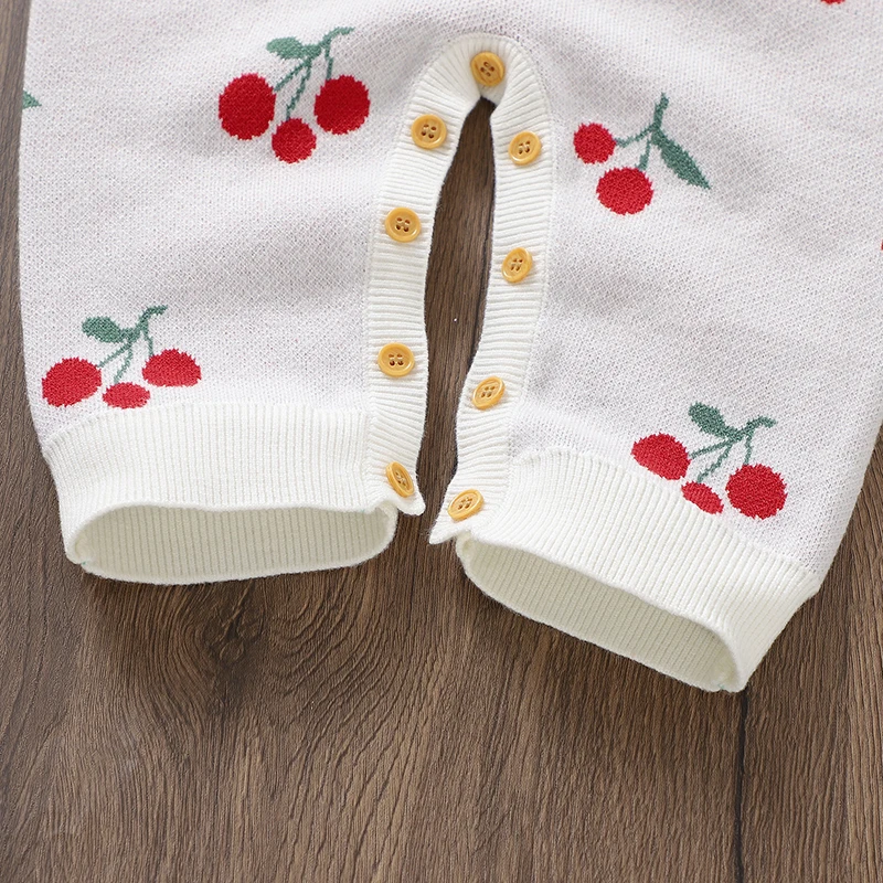 Autumn Baby Romper Knitted Infant Boys Clothes Overalls 0-18M Fashion Cute Cherry Warm Newborn Girls Jumpsuit Outfit Long Sleeve