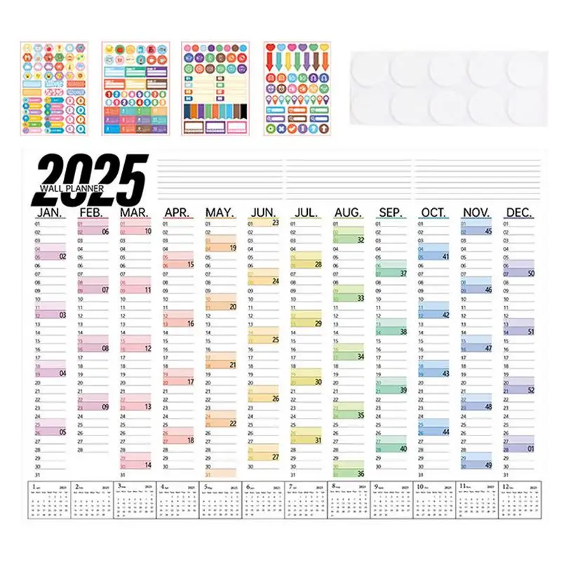 2025 벽 달력, 12 개월 연간 학교 플래너, 홈 데코, 책상 액세서리, 1 월 2025 일