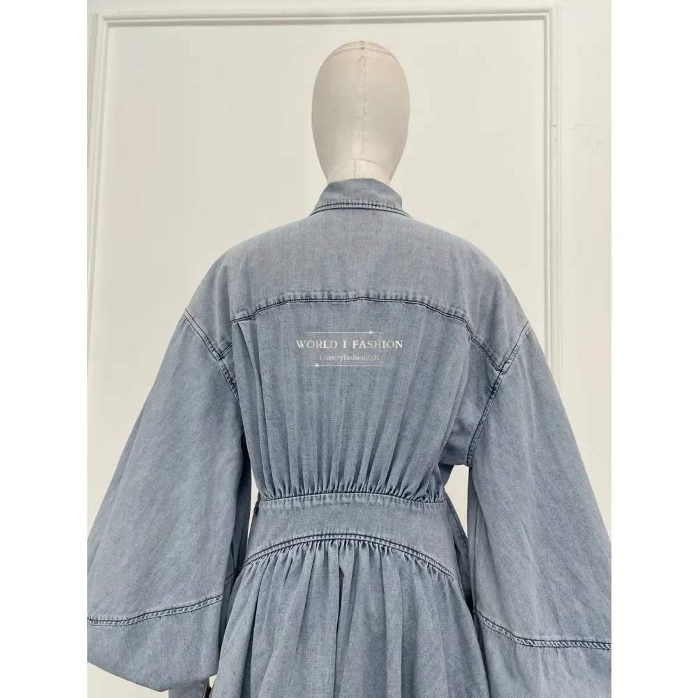 Wunderschönes 2025, langärmliges Minikleid aus blauem Denim für Damen von Dresssky, hohe Qualität für den Alltag