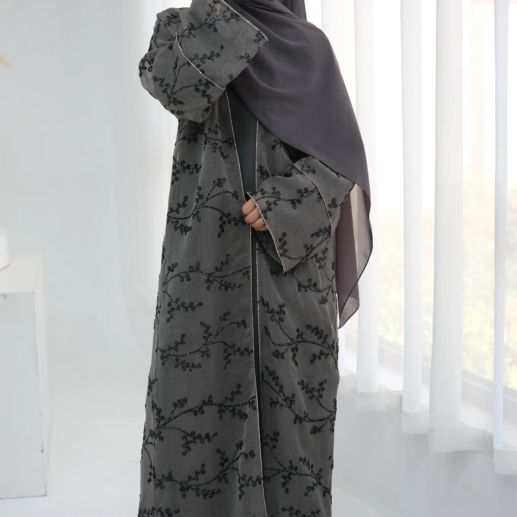 Gesticktes 2-teiliges Abaya-Set, Kimono mit Innenkleid, passender Anzug, Abayas für Frauen, Dubai, muslimische Party-Sets, islamische Kleidung