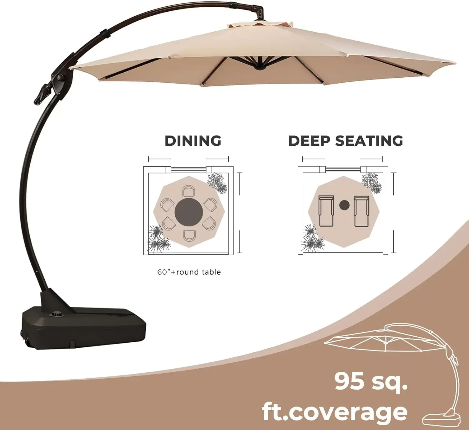 

[XMSJ] 11 футов консольный зонт с основанием, большой круглый алюминиевый смещенный зонт для патио, сада, заднего двора (шампанское, 11 F