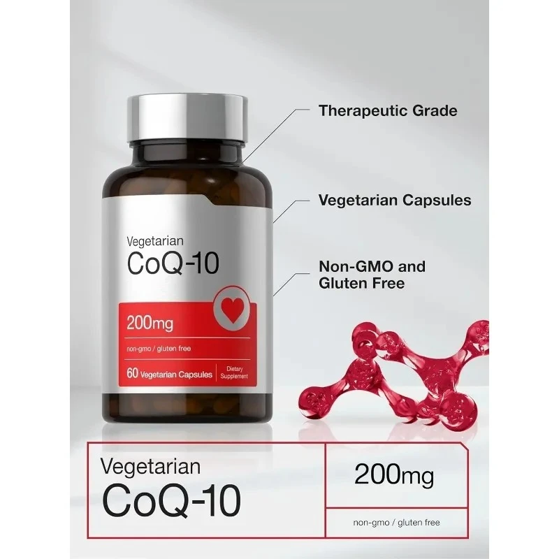 Coenzyme Q10 200mg contains 60 capsules of black pepper extract | vegetarian, non GMO, gluten free supplement