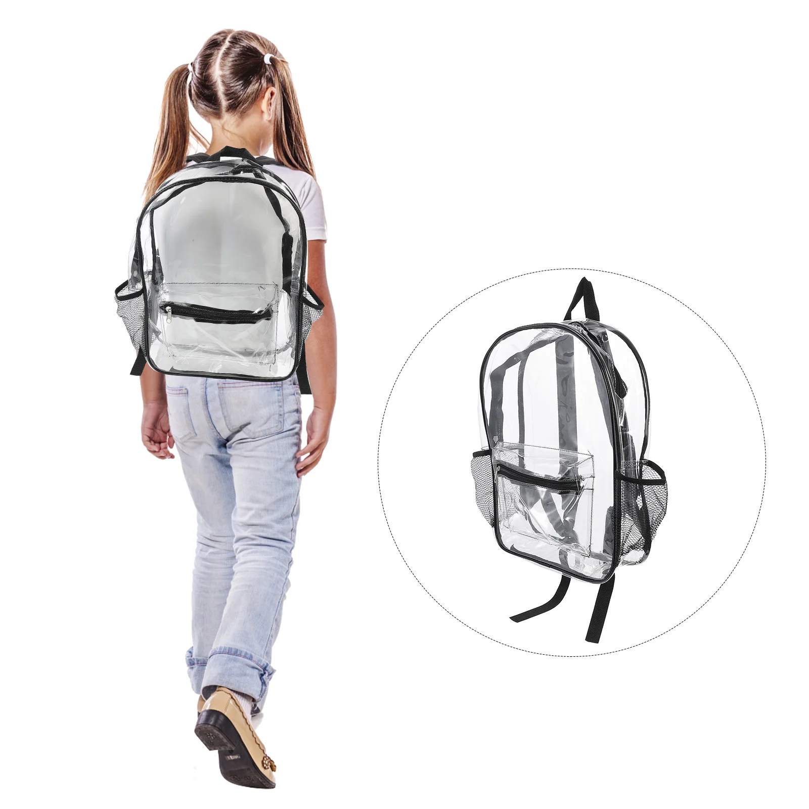 Transparent Black PVC Backpack Soft Durable Waterproof See Through School Travel Makeup Organizer Large Capacity Jelly Clear