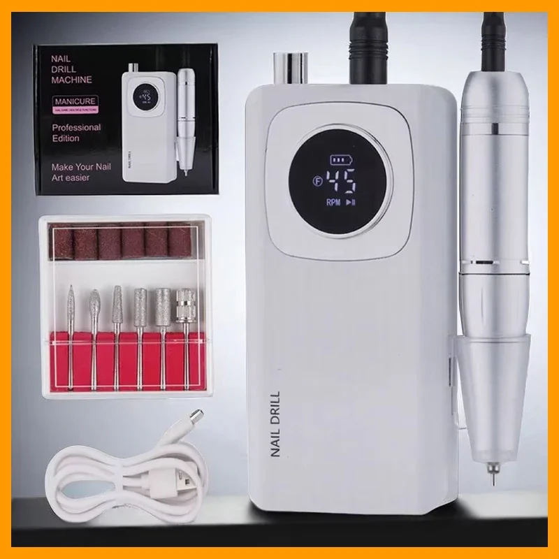 

Высокоскоростная аккумуляторная дрель для ногтей 45000 об/мин с ЖК-дисплеем, малошумная профессиональная шлифовальная машинка для лака для ногтей, набор аксессуаров для ногтей