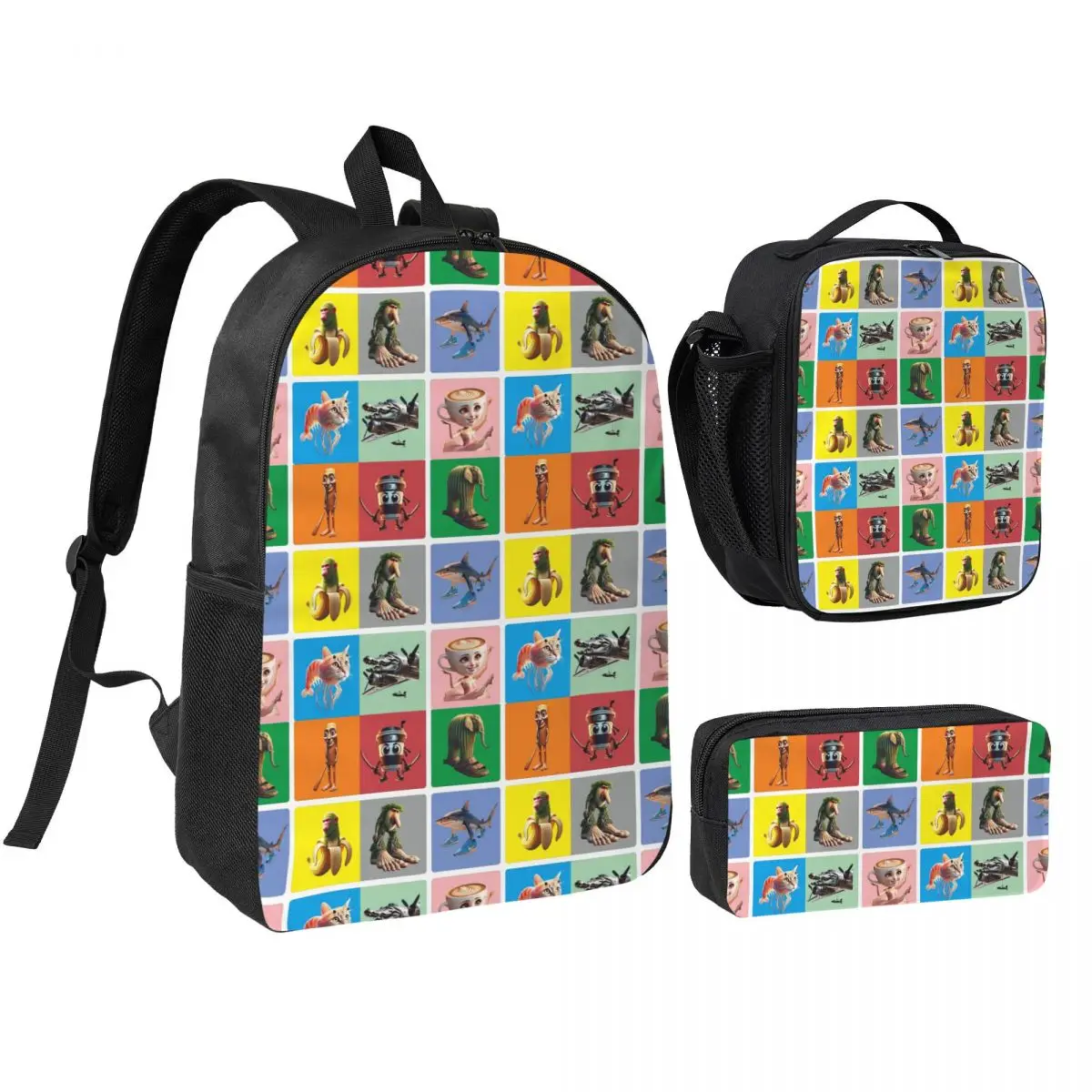 Italian Brain Rot Anomaly Backpack Boys Girls BookBag School Bag Shoulder Bags 3ps Insulated Lunch Bag Pencil Case
