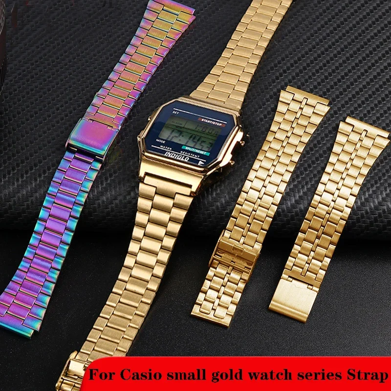 Watch Band for Casio stainless steel Watch strap A158 /A159 / A168 /A169 /B650 /AQ230/ 700 small gold watch series 18mm Bracelet