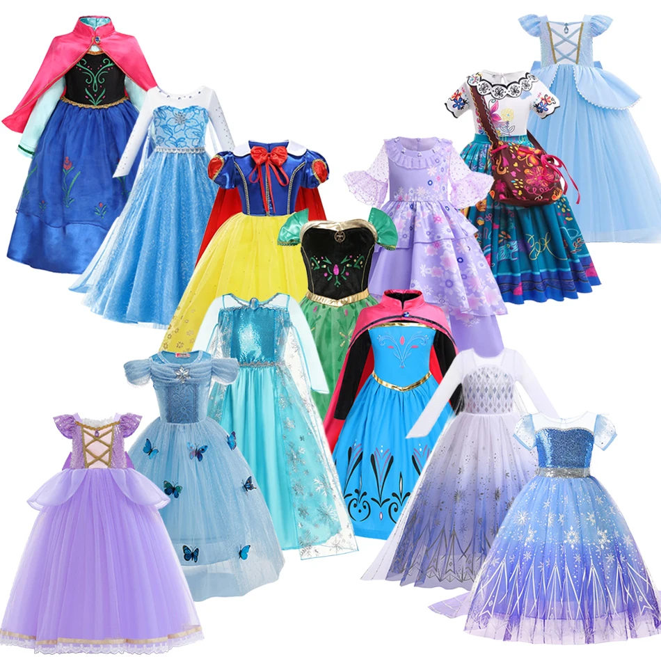 

Girls Frozen Elsa Anna Princess Vestidoes Costume Party Carnival Birthday Dress Up Girl Halloween Cosplay Dress