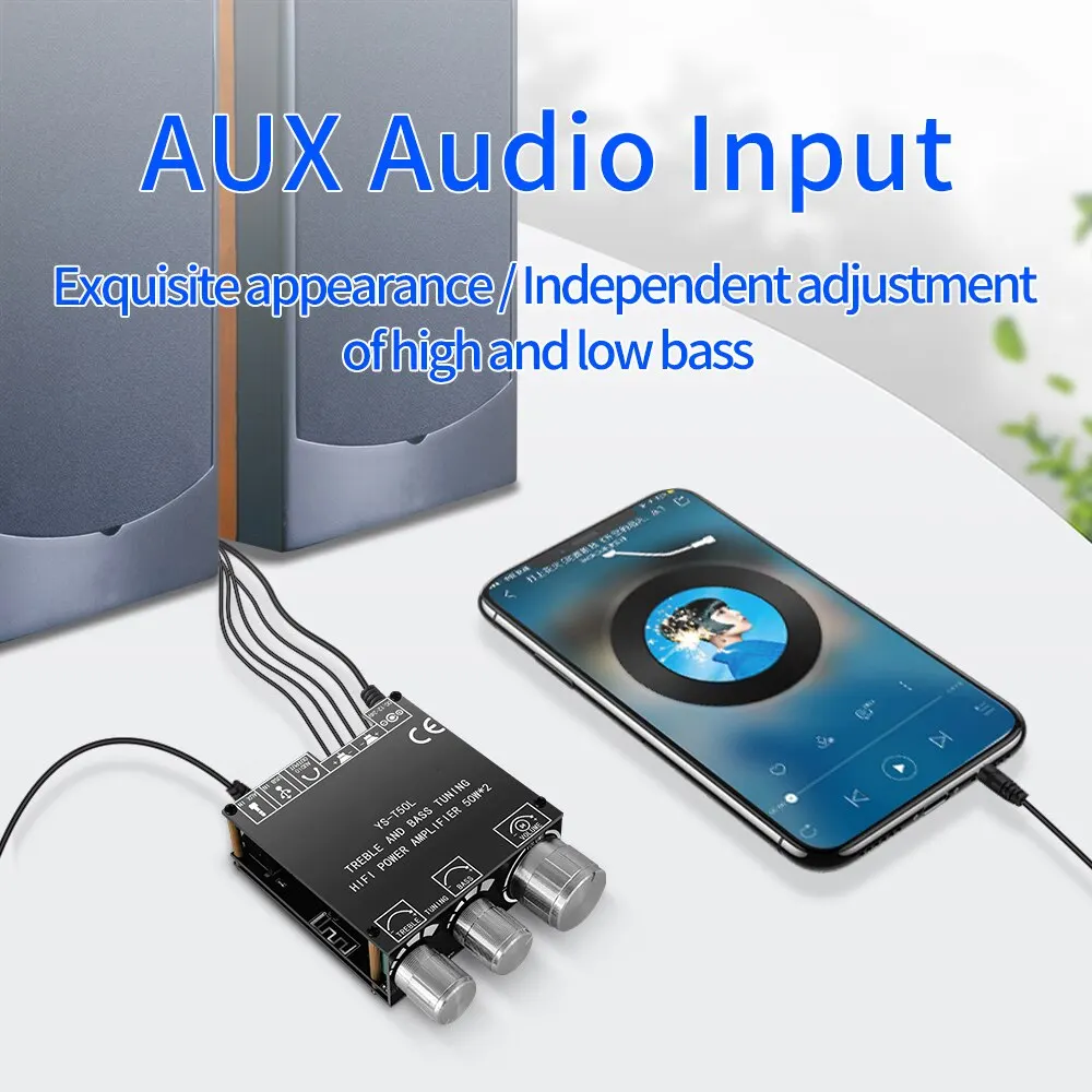 Bluetooth 5.0 2x50W HIFI Power Subwoofer Amplifier Board Stereo Digital Audio Power Amplifier AMP AUX USB T50L APP