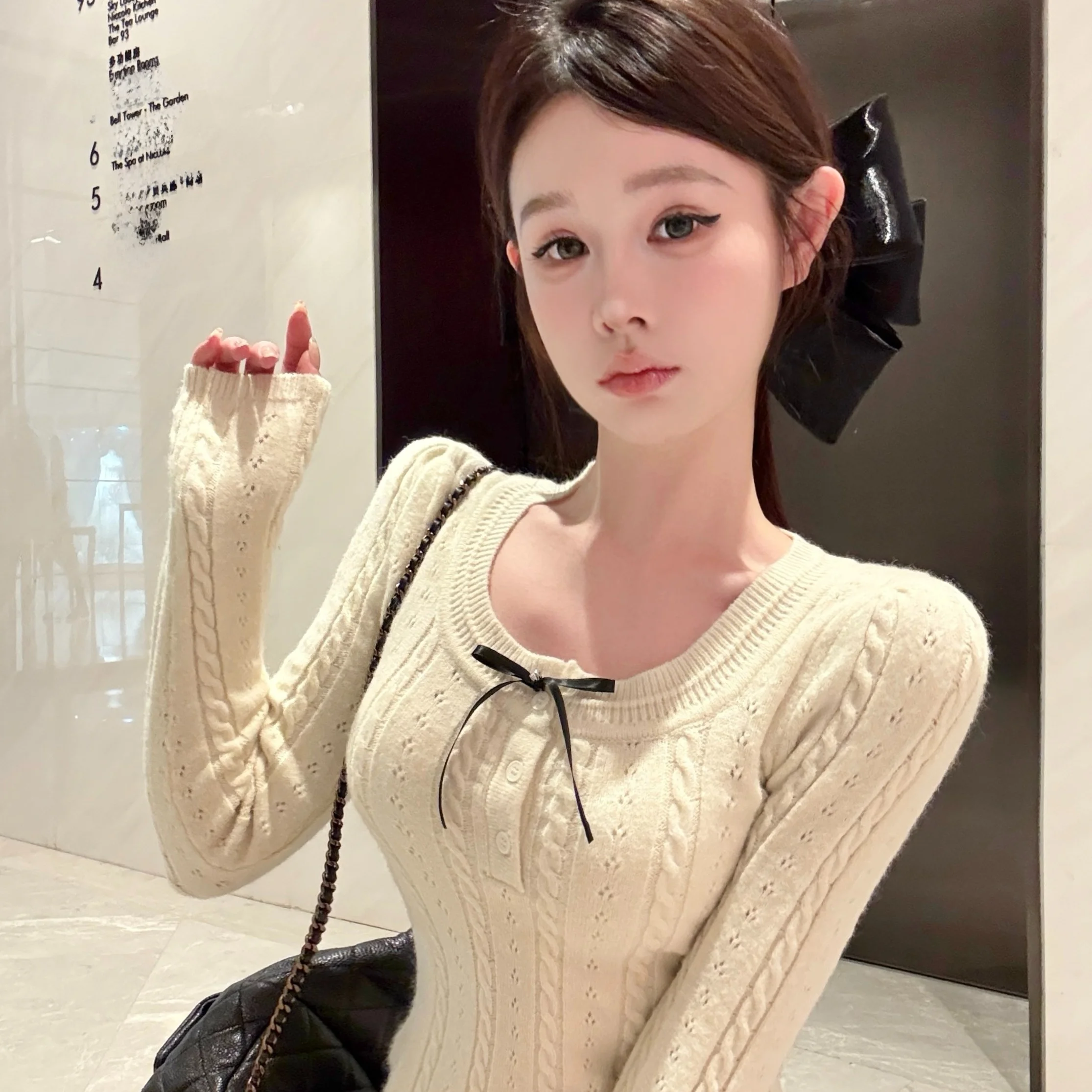 Suéter de malha torcida de design coreano ort sle feminino slim fit outono inverno nova chegada elegante fibra de poliéster