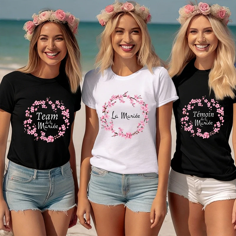 Future Bride Team Squad Floral Graphic Tops French Bridal Shower Wedding Girls Single Farewell Bachelorette EVJF Party Blouses