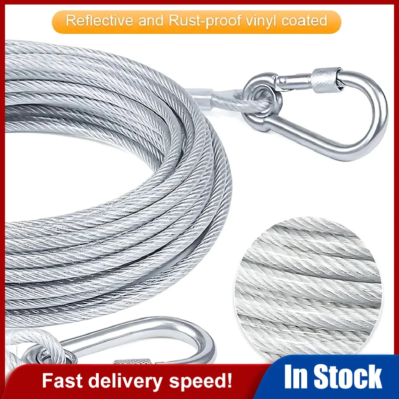 3-10M Double-Headed Dog Tie Out Cable Leash Raction Rope Metal Buckle Steel Wire Anti-Rust Training Collar Outdoor Dogs Strap