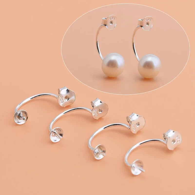 925 sterling silver semi-finished jewelry accessories Pearl tray earplugs Handmade DIY earring material