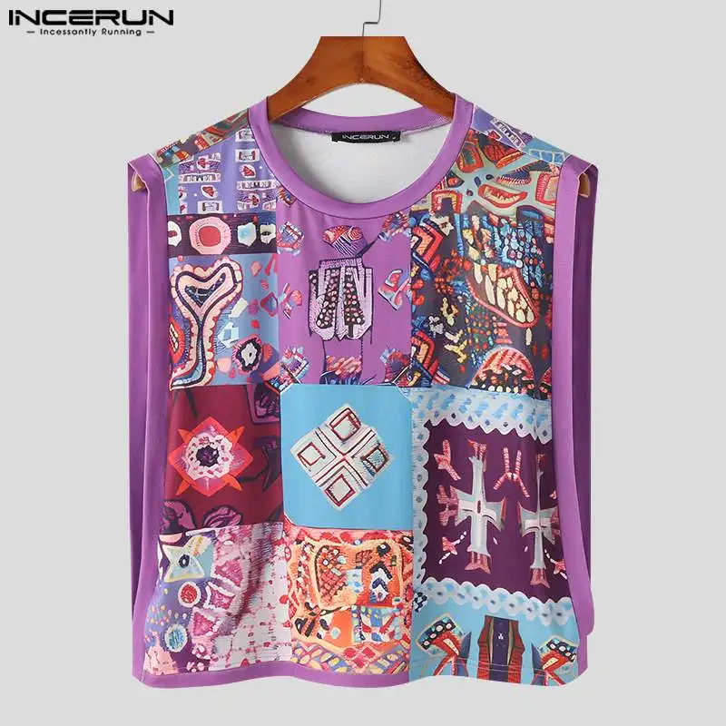 INCERUN Men Tank Tops Printing Summer O-neck Sleeveless Loose Casual Men Clothing Streetwear 2024 Fashion Leisure Male Vests