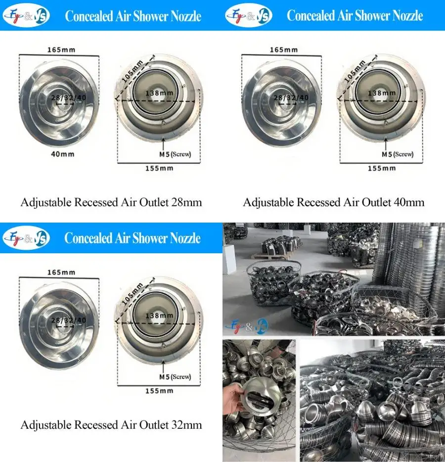 5 PCS 30mm  Air Shower Spray Nozzle Stainless Steel ABS Wind Nozzle For Industrial Factory Dust-free Workshop Air Blowing