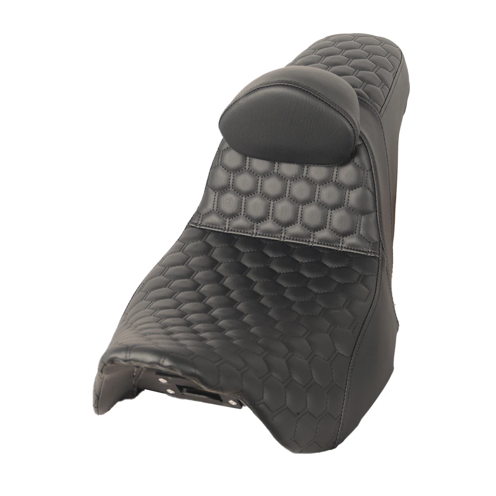 مقعد متدرج على شكل قرص العسل باللون الأسود للدراجة النارية مع مسند ظهر صغير لسيارة Road Glide Street Glide 2008-2023 مقعد خلفي أمامي ثنائي المتابعة #4