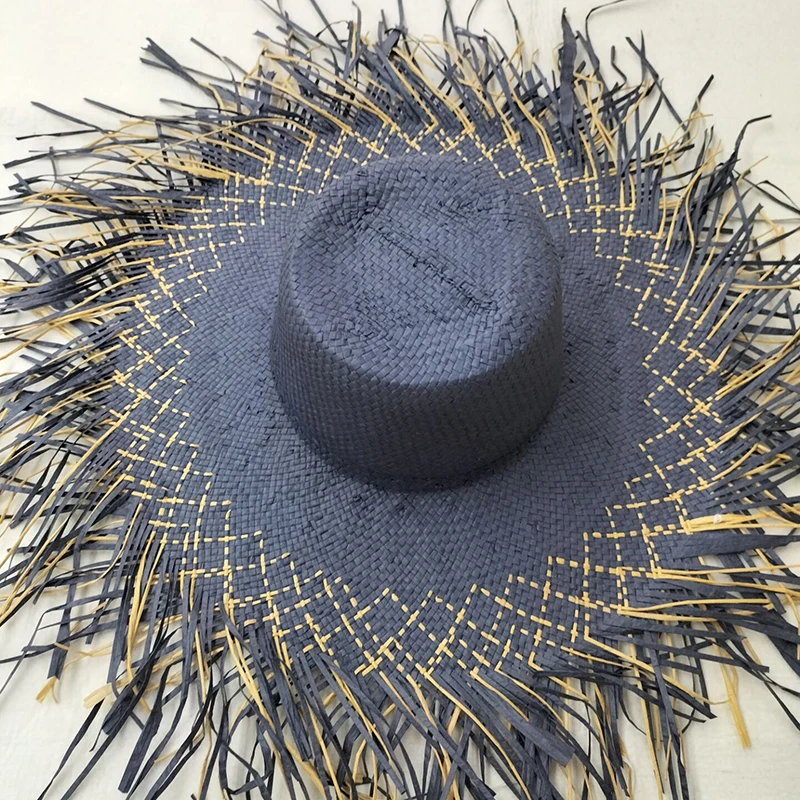 Casual New Handmade Women Straw Sun Hat Large Wide Brim Girl High Quality Natural Raffia Panama Beach Straw Sun Caps For Holiday