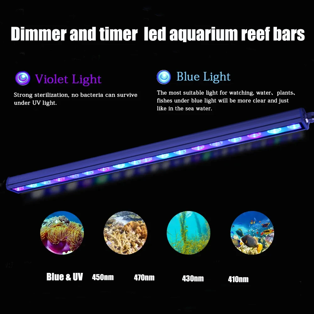 

2 sets 48 58inch Full Spectrum Blue UV Reef Fish Plants Tank Dimmable timer Led Aquarium Coral Reef Light growing blue reefbar