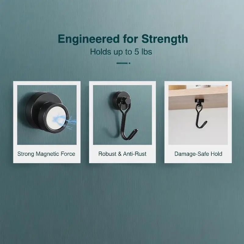 Strong 360° Rotating Magnetic Hooks 2Pcs Heavy Duty Swivel Magnet Hooks for Cruise Travel Kitchen Organization